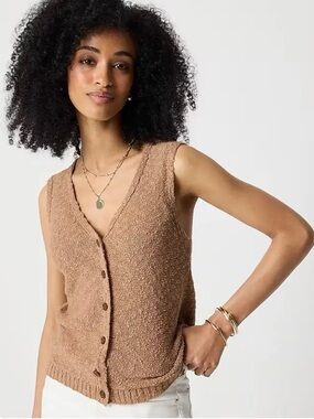 J Crew Sleeveless V-Neck Button Front Knit Vest in Camel